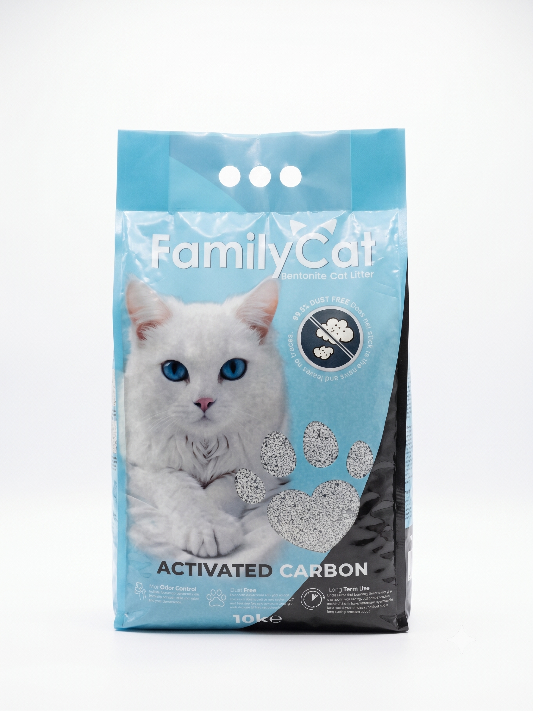 חול לחתולים מתגבש FamilyCat - בנטוניט עם פחם פעיל - ללא אבק